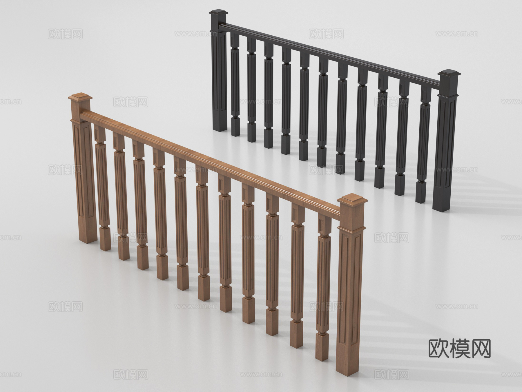 中式格栅围挡 木质护栏su模型
