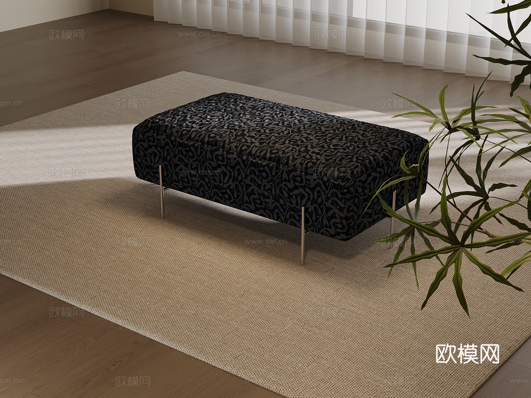 现代床尾凳 布艺换鞋凳su模型