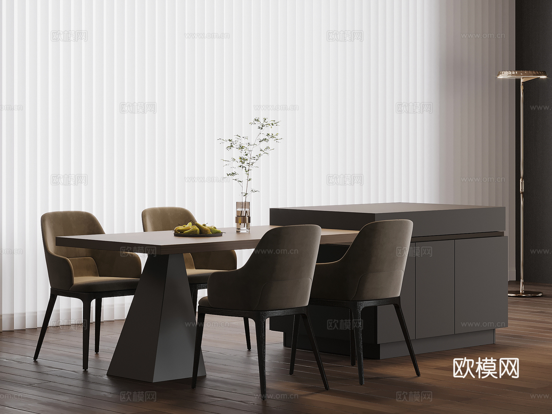 现代简约岛台 餐桌椅su模型