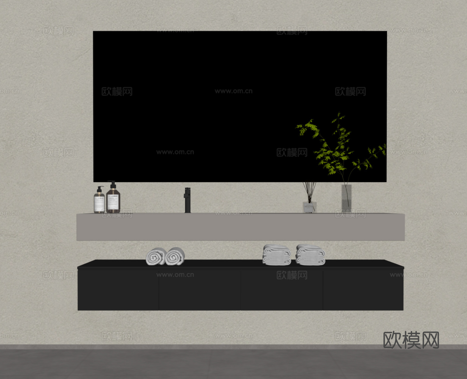 现代简约浴室柜 洗手台su模型