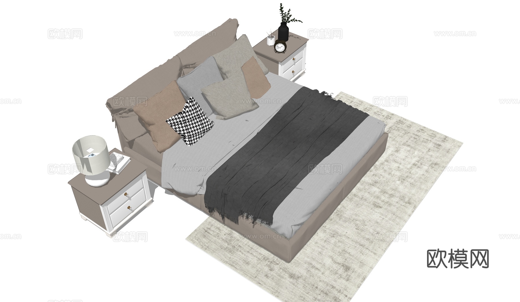 现代卧室双人床组合su模型