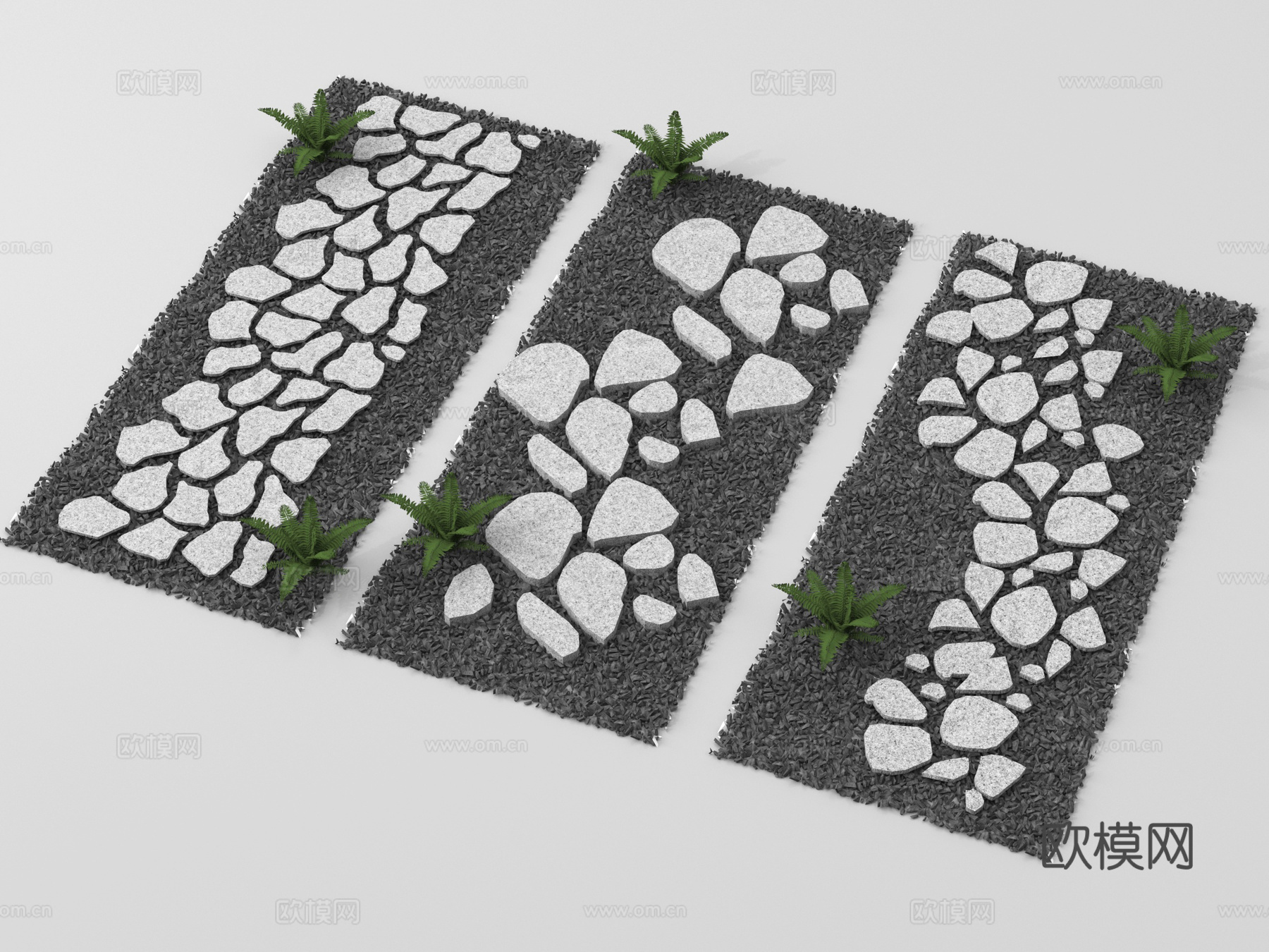 新中式汀步 青石板 园路铺装 碎石步道 地面铺装su模型