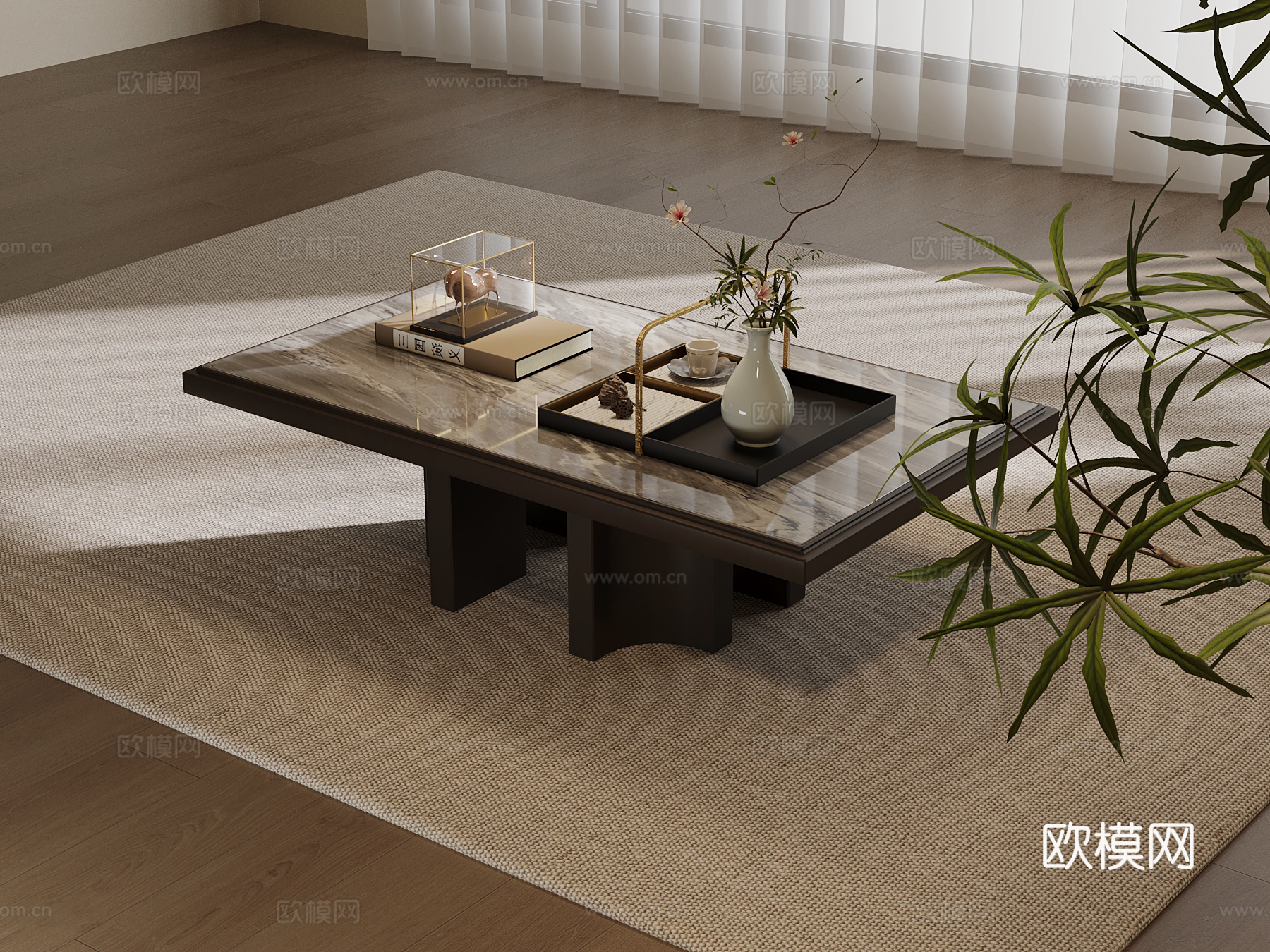 新中式茶几su模型