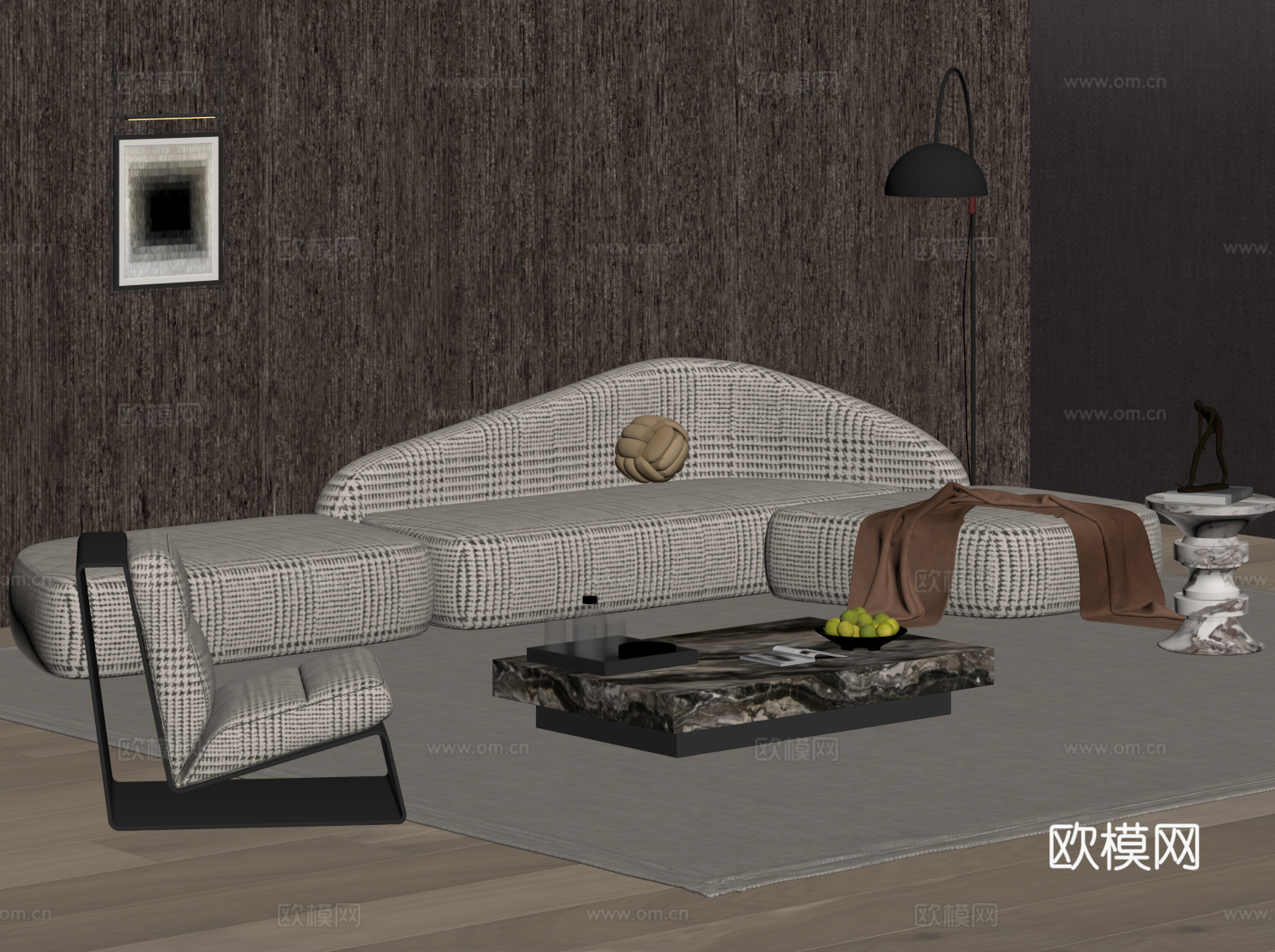 现代意式沙发茶几组合su模型