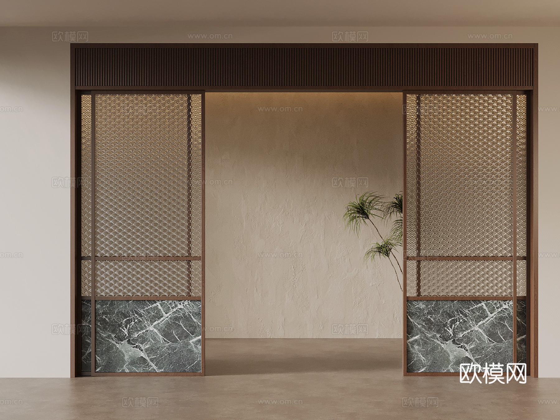 新中式推拉门su模型