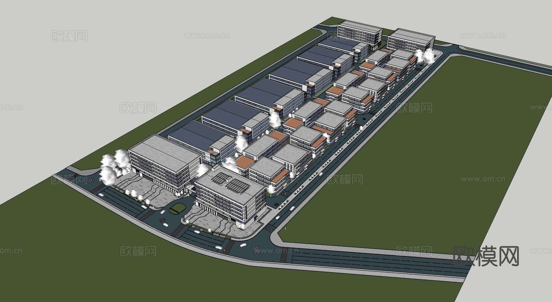 智能制造产业园 工业研发厂房建筑su模型