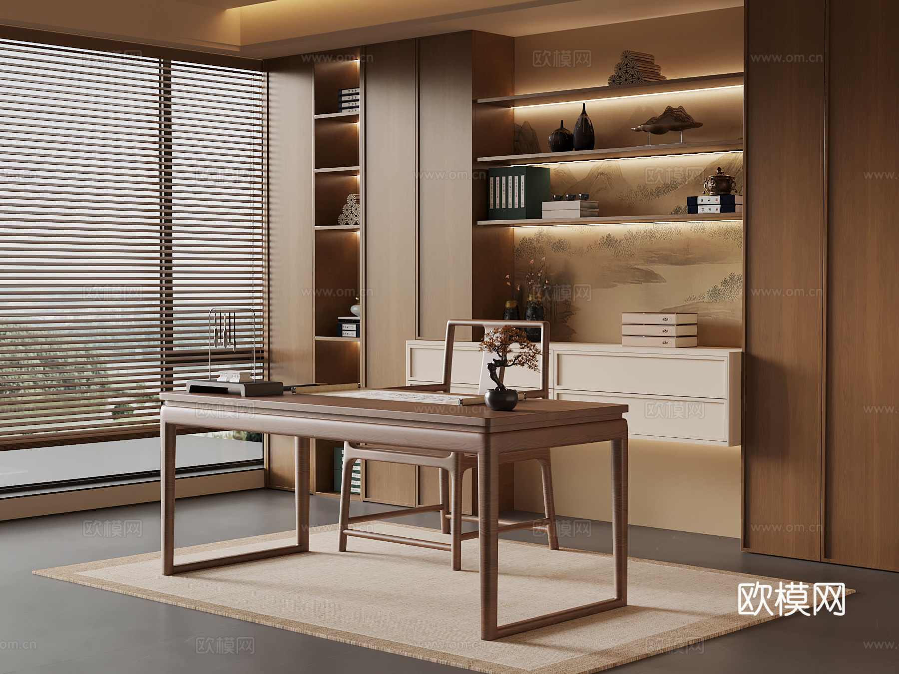 新中式书房3d模型下载