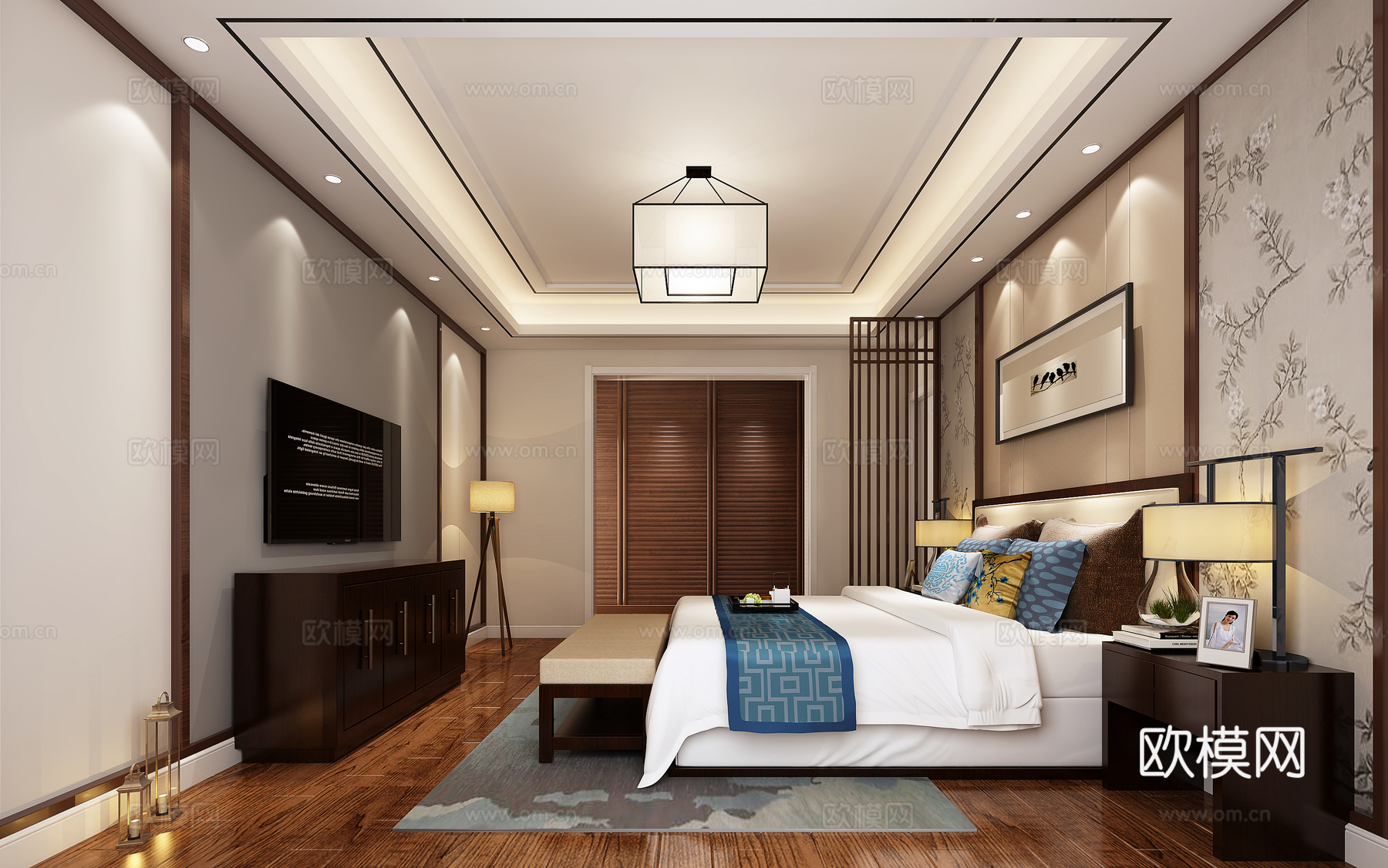 新中式卧室3d模型