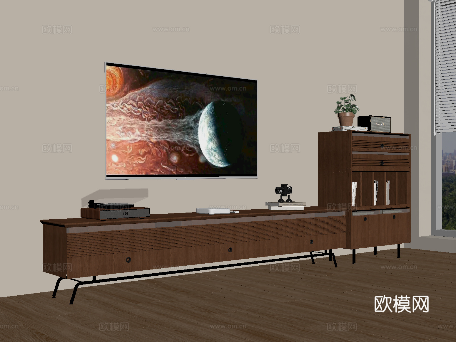 中古风电视柜 落地电视柜 边柜 电视 实木电视柜su模型