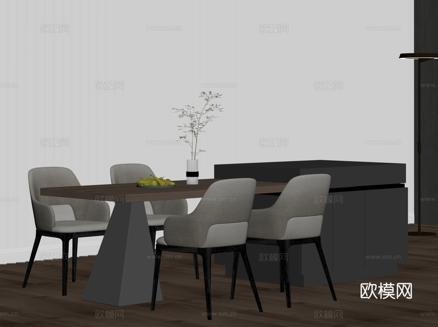 现代简约岛台 餐桌椅su模型