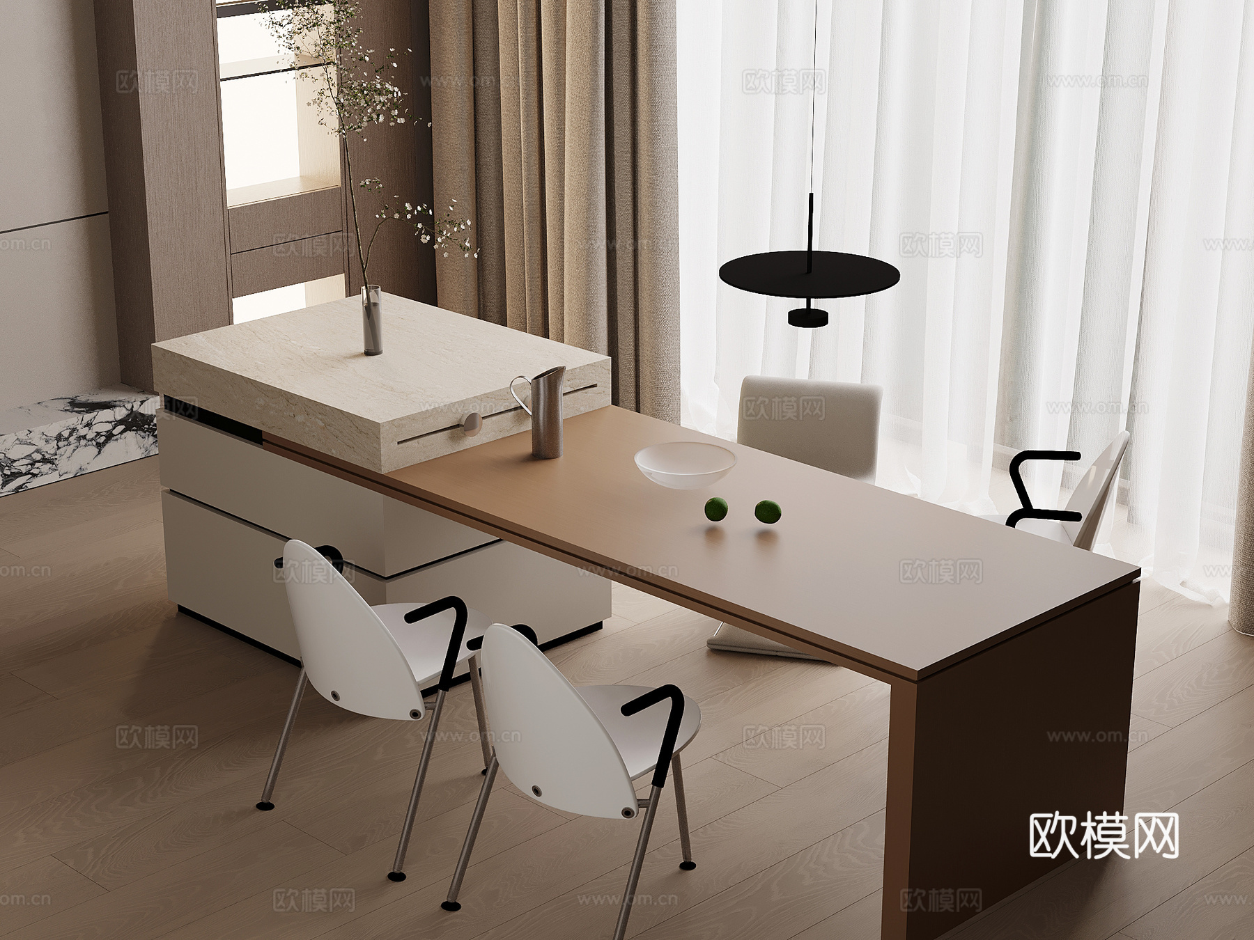现代简约岛台 餐桌椅su模型