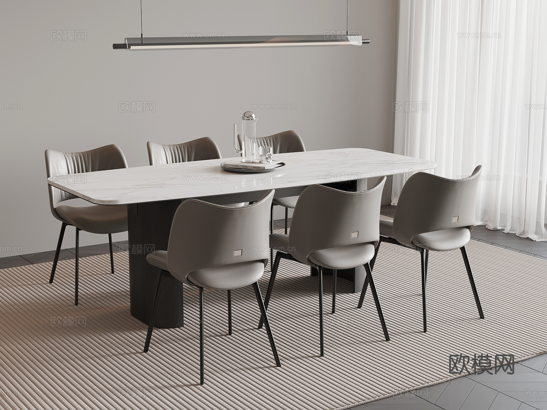 现代简约餐桌椅 吊灯su模型
