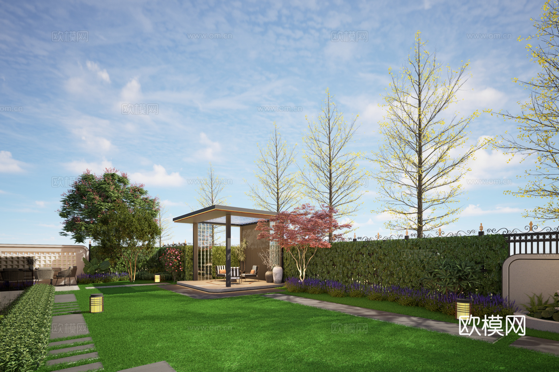 法式，轻法景墙、凉亭su模型