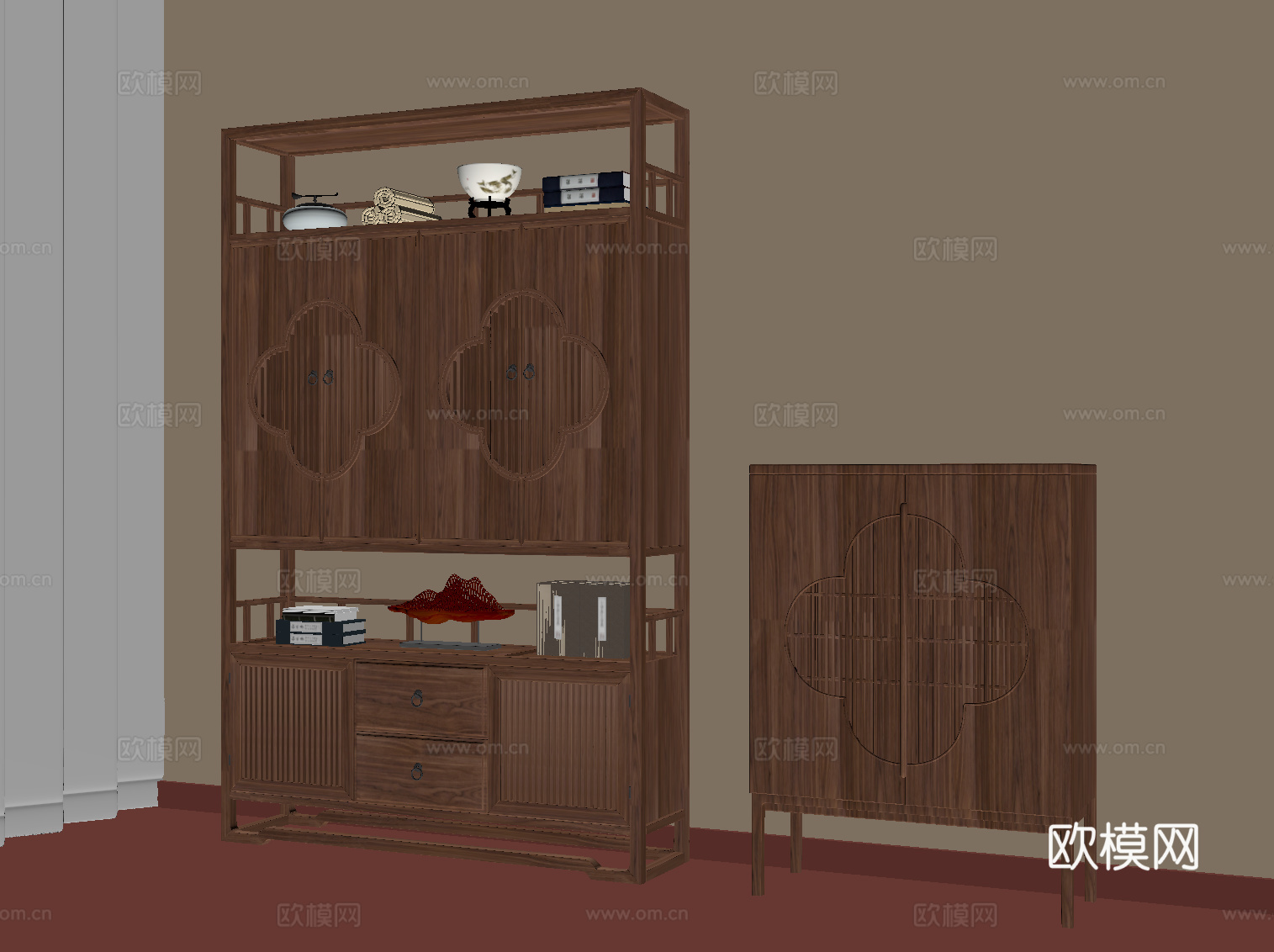 新中式博古架 高柜su模型