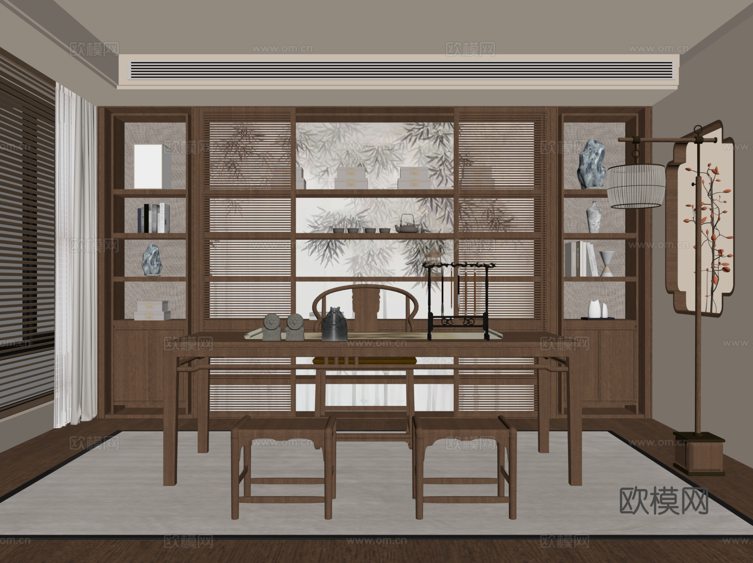新中式书房su模型