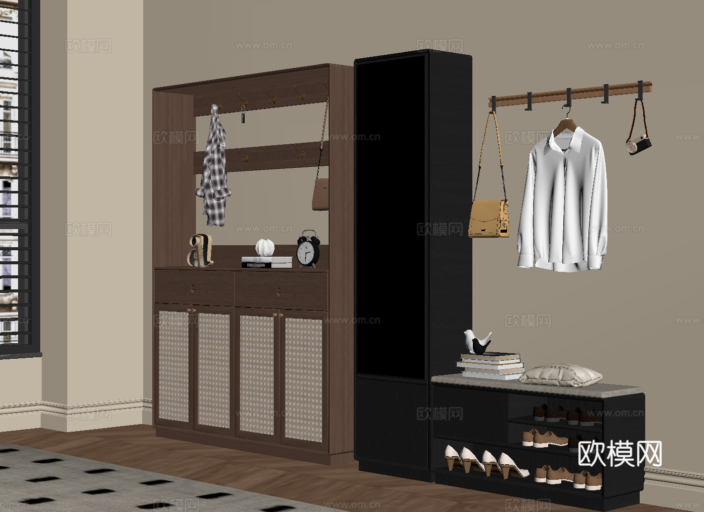 中古风鞋柜su模型