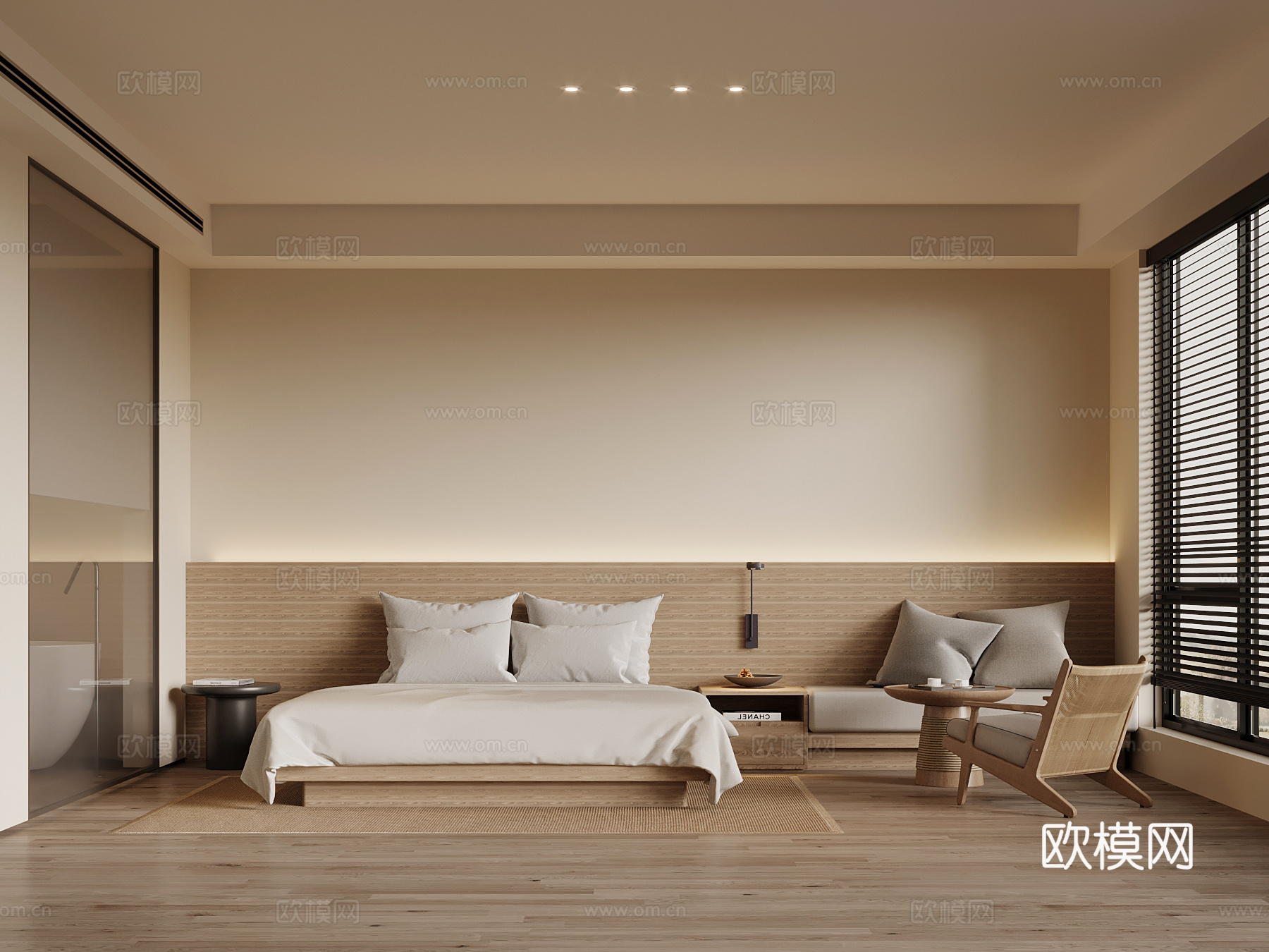 现代客房 大床房 套房 双人床 卧室3d模型下载