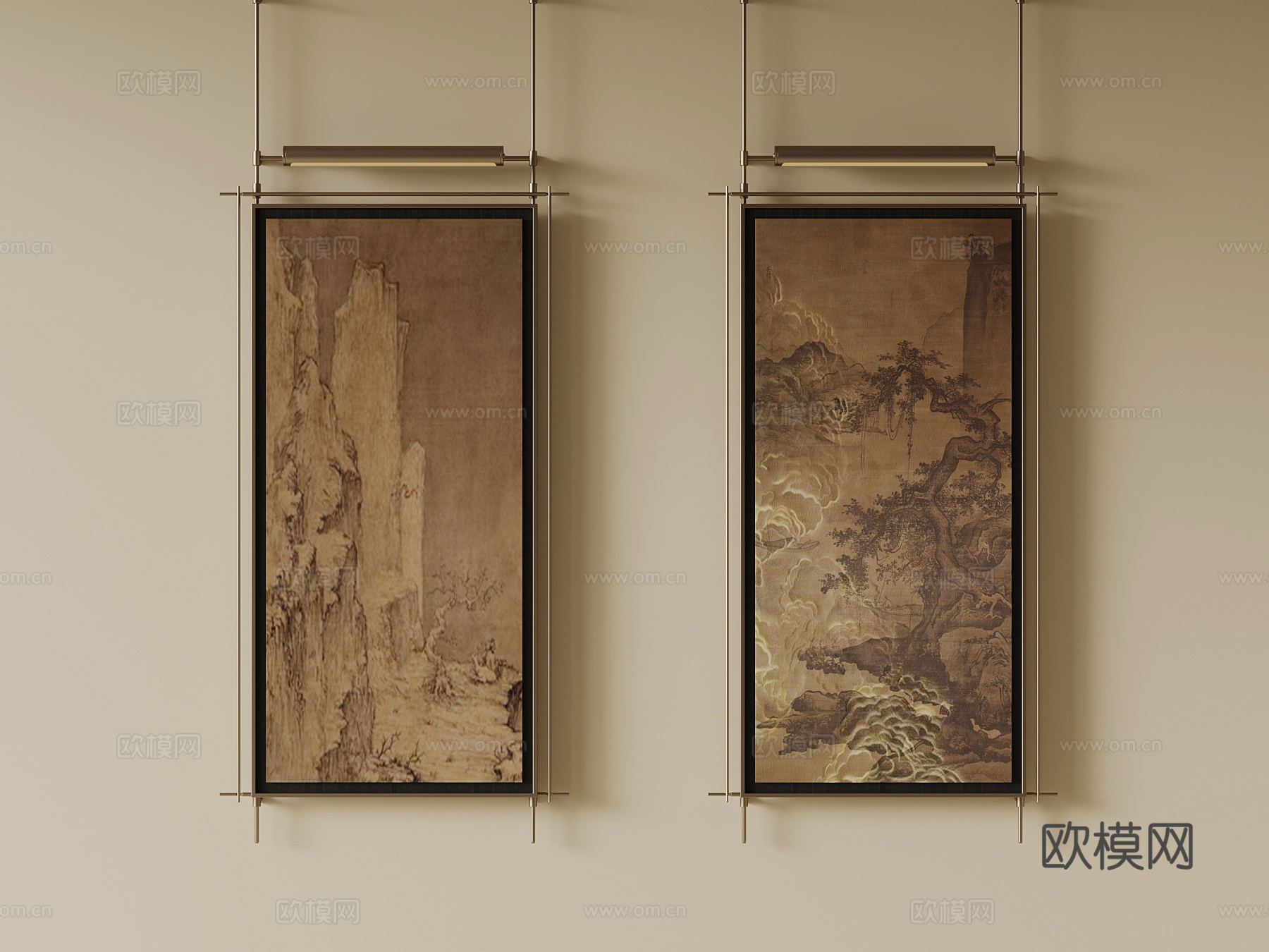 新中式挂画 客厅装饰画su模型