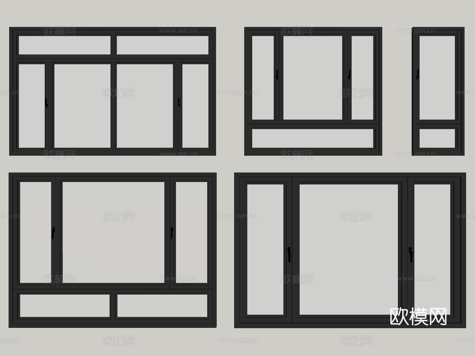 现代窗户组合 平开窗 落地窗 阳台窗su模型