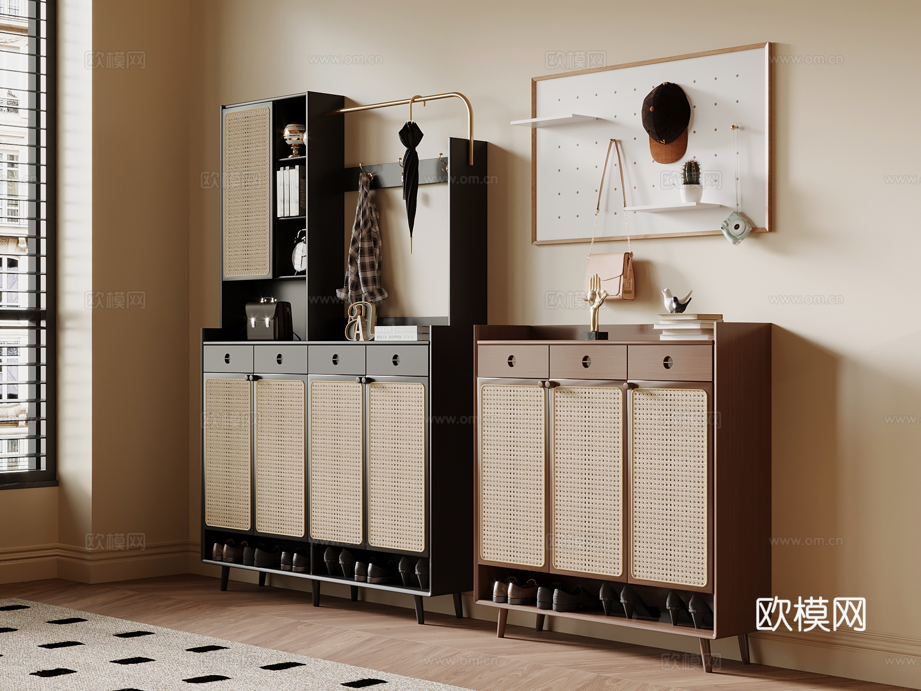 中古风鞋柜su模型