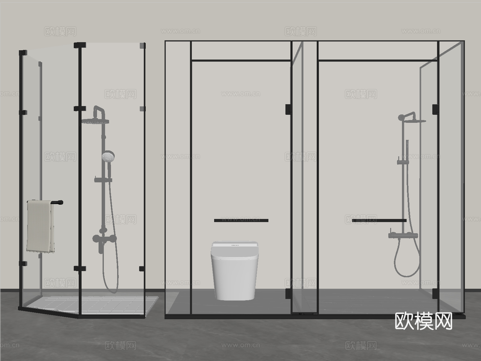 现代淋浴房 淋浴间 花洒 马桶 卫浴用品su模型