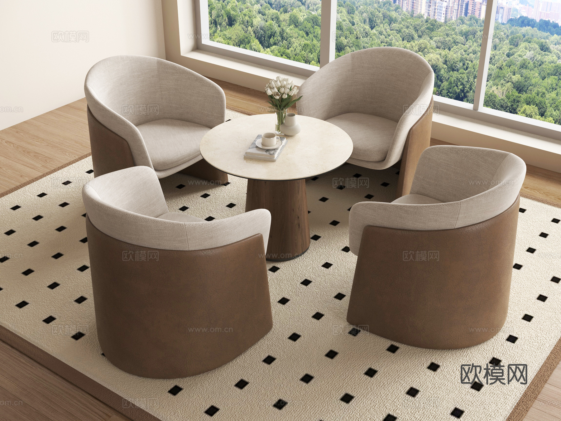 现代休闲桌椅 洽谈桌椅su模型