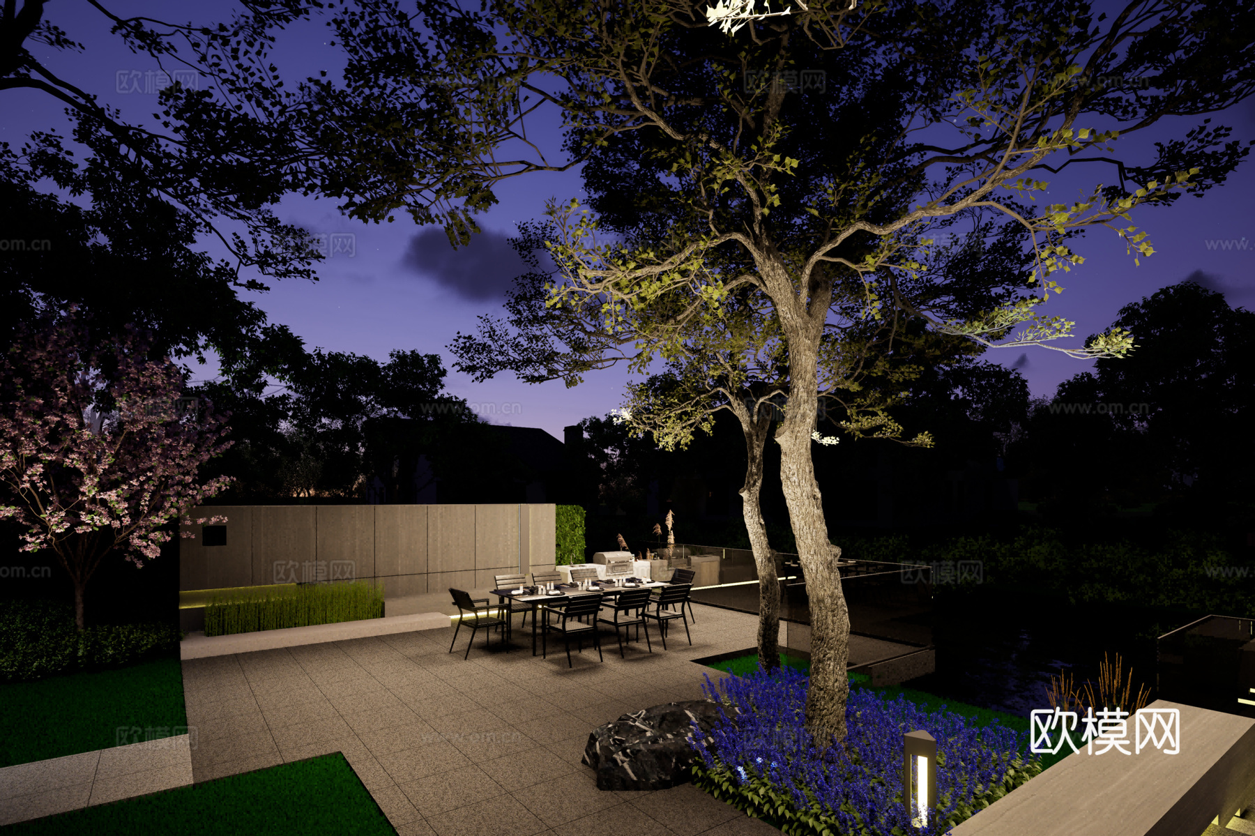 极简庭院大门，景墙，亲水平台，设备房，卧石su模型