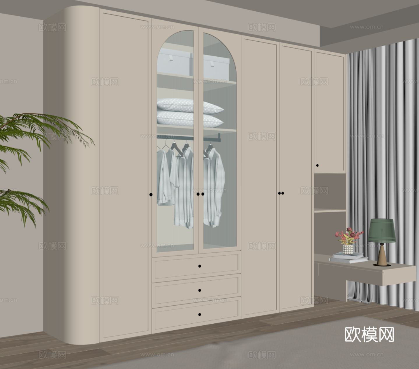 法式奶油风衣柜su模型