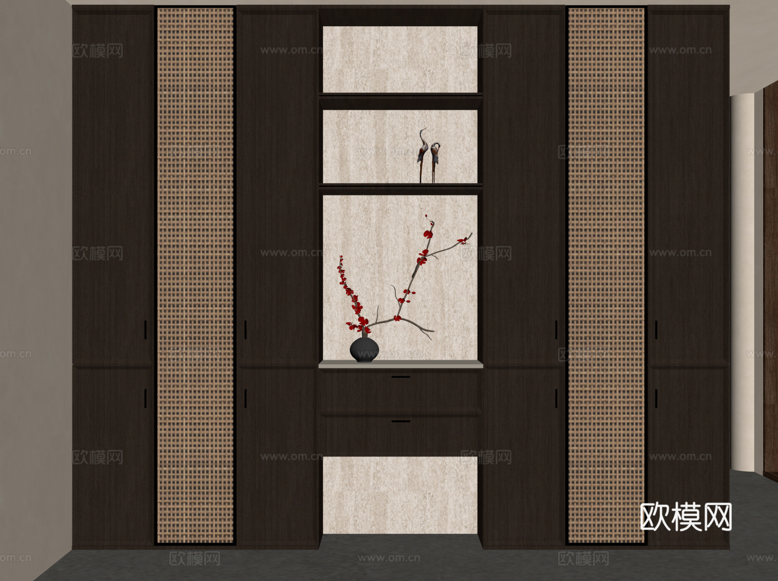 新中式玄关柜 入户装饰柜su模型