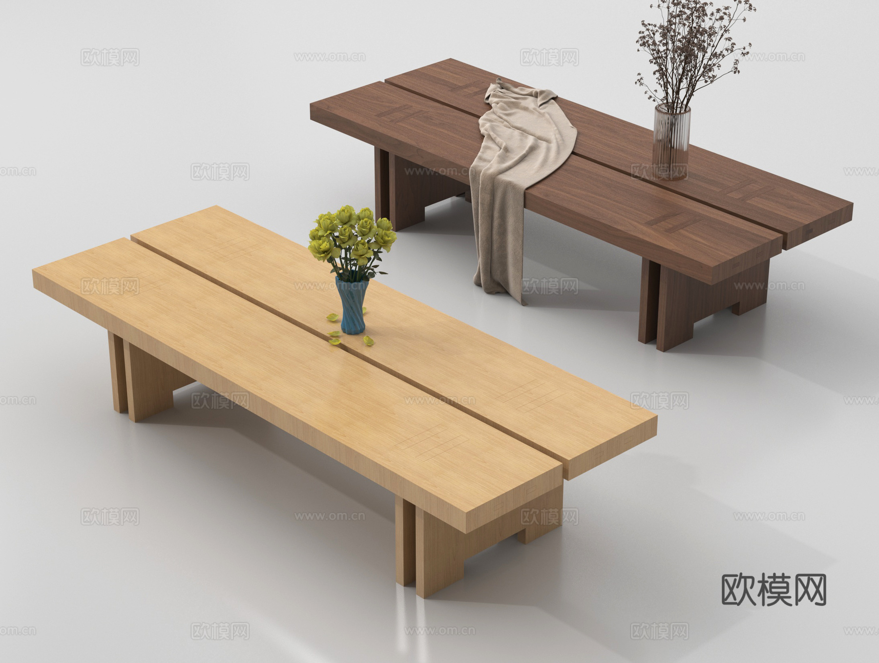 新中式椅子 长凳 木凳3d模型下载