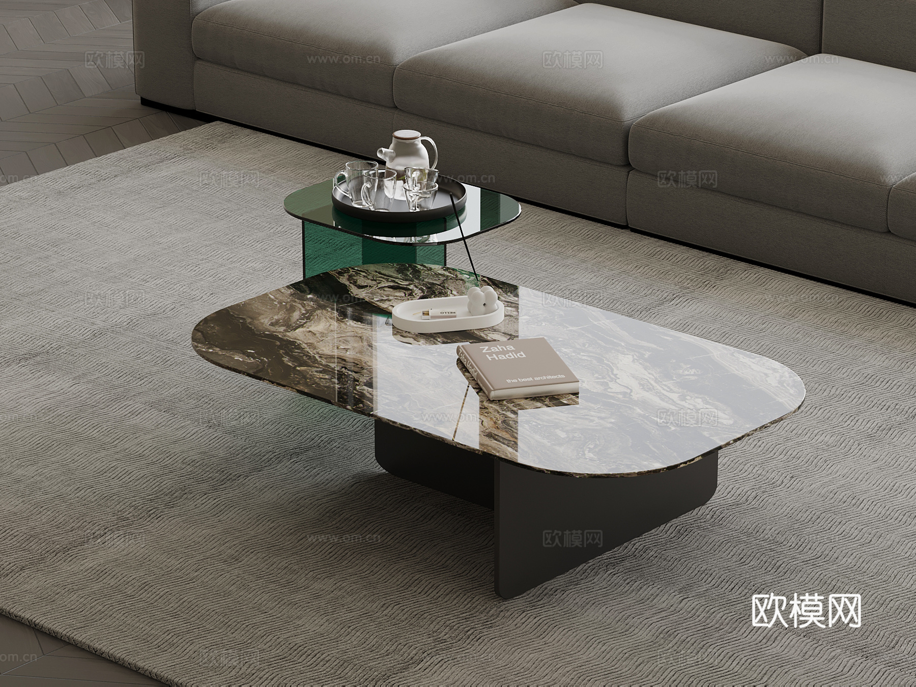 现代意式茶几 子母茶几组合su模型