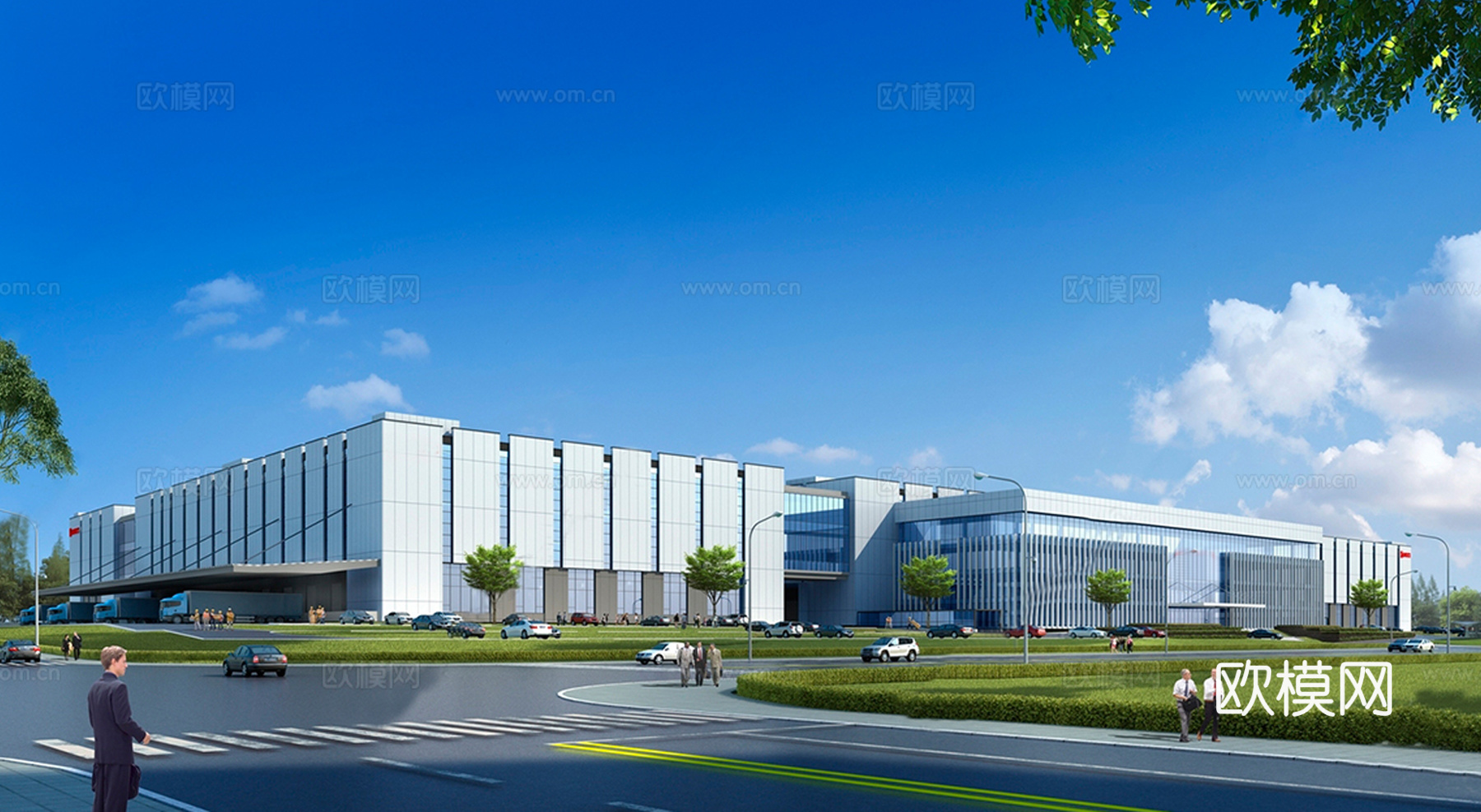 现代智能制造产业园 工业厂房su模型