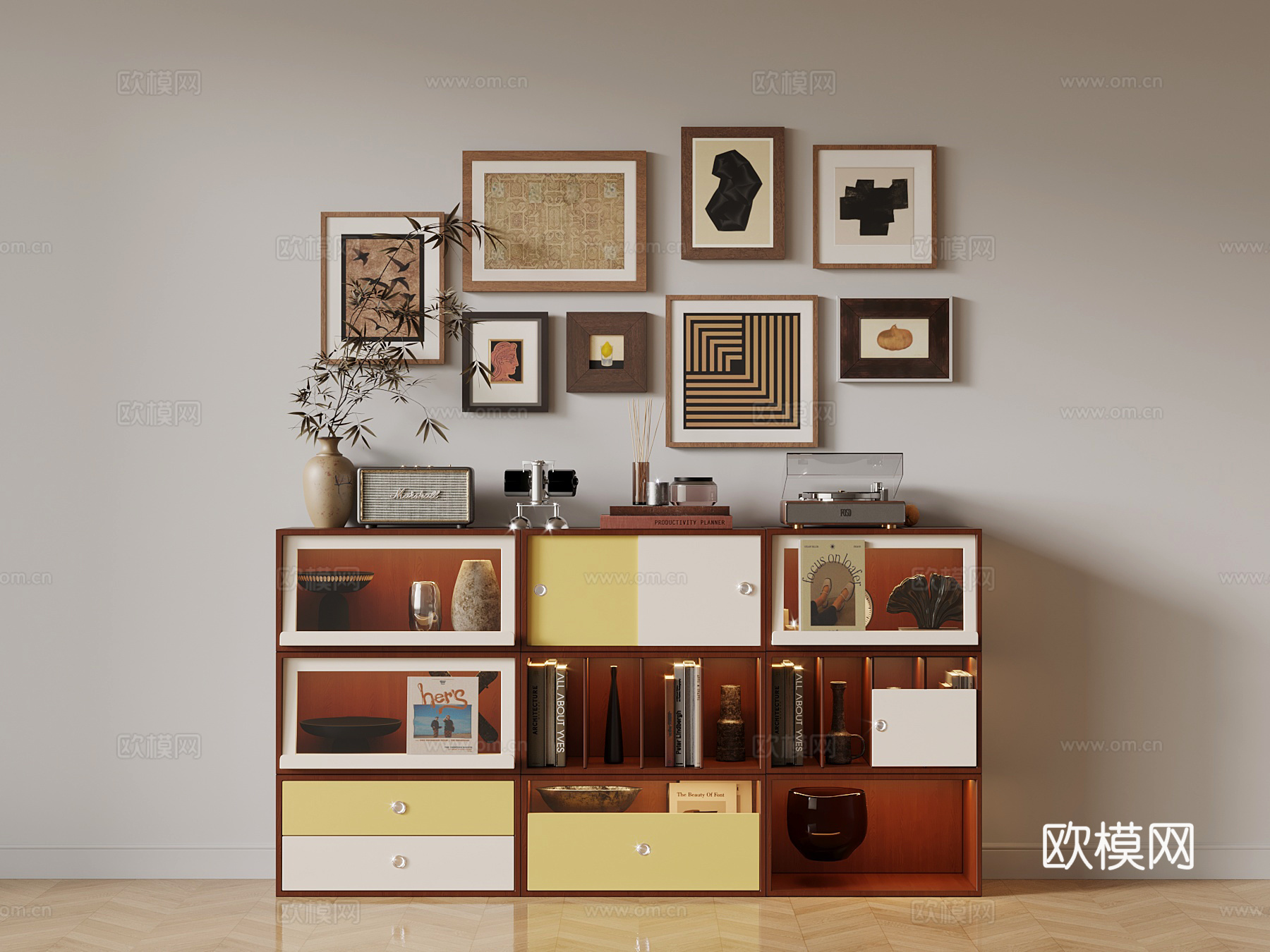 法式中古风装饰柜 挂画su模型