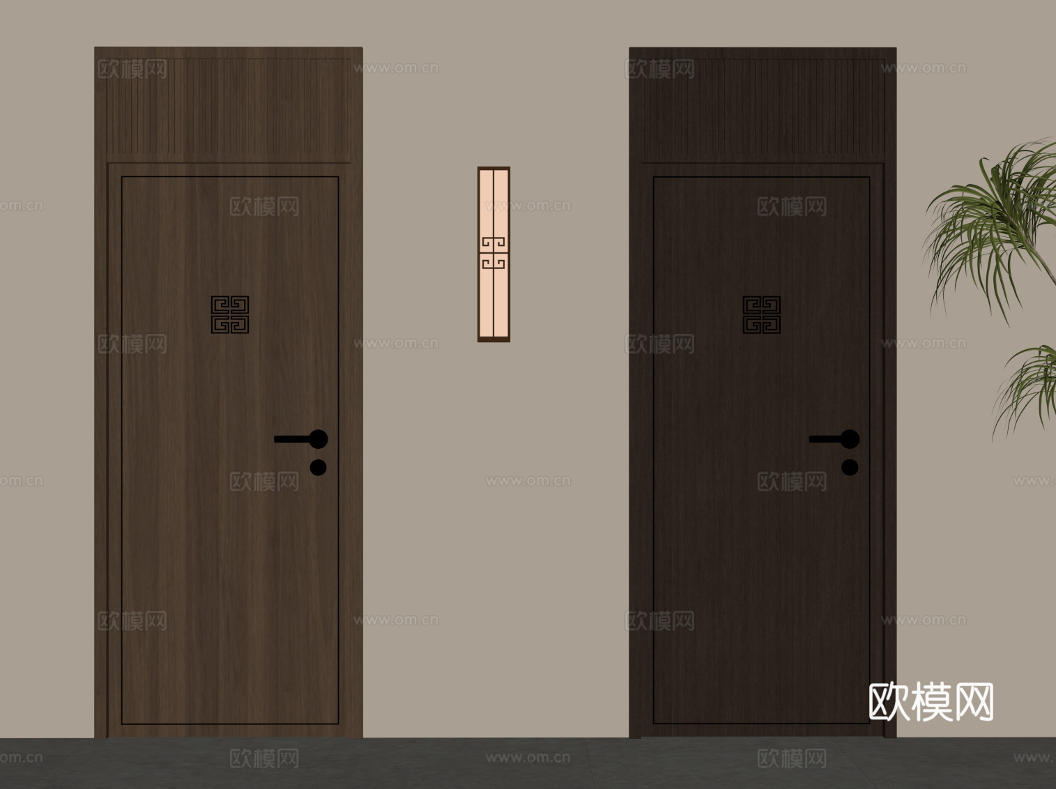 新中式单开门 室内门su模型