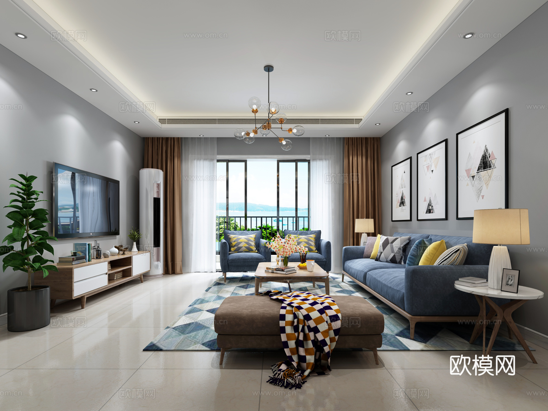 北欧客厅现代客厅3d模型下载（渲染图1）
