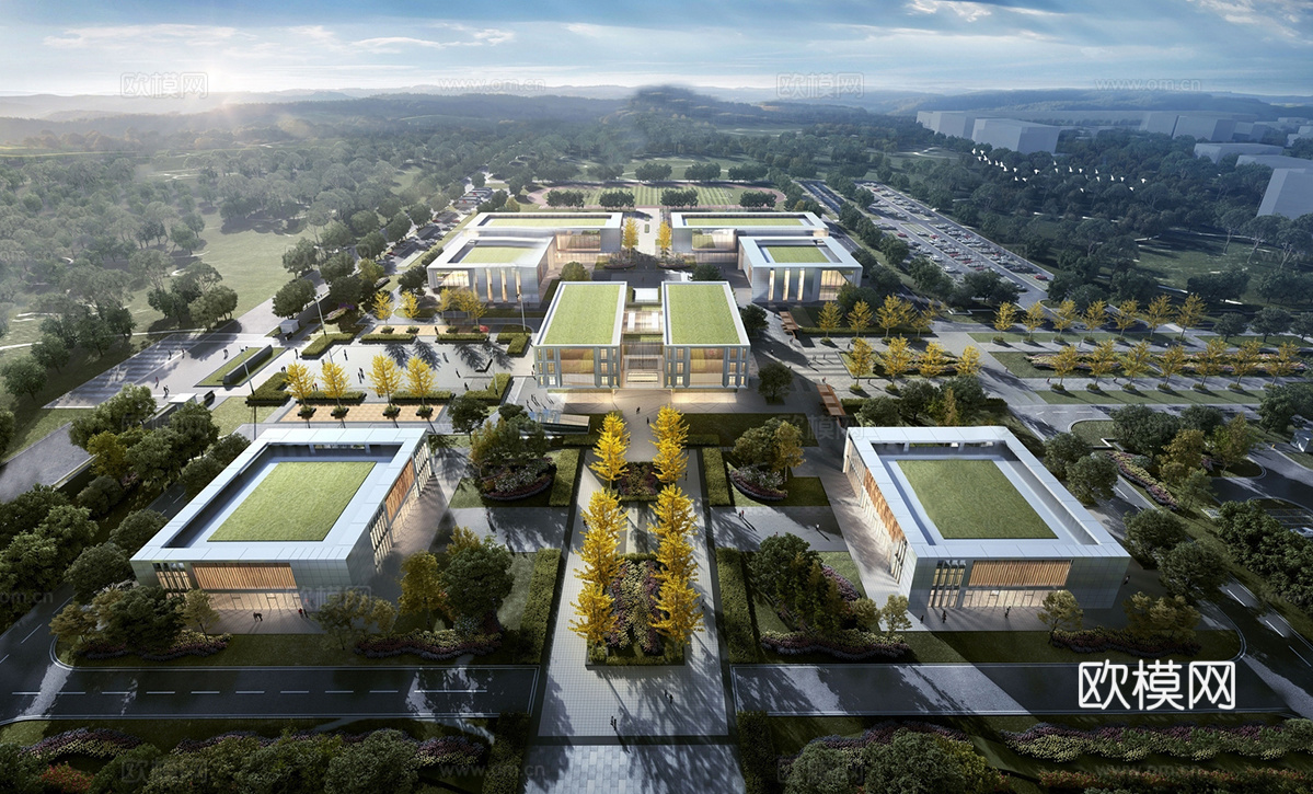 现代智能制造产业园 工业研发厂房su模型