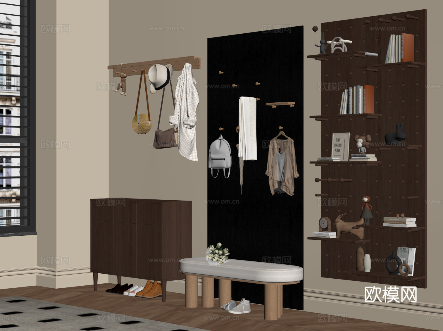 中古风鞋柜su模型