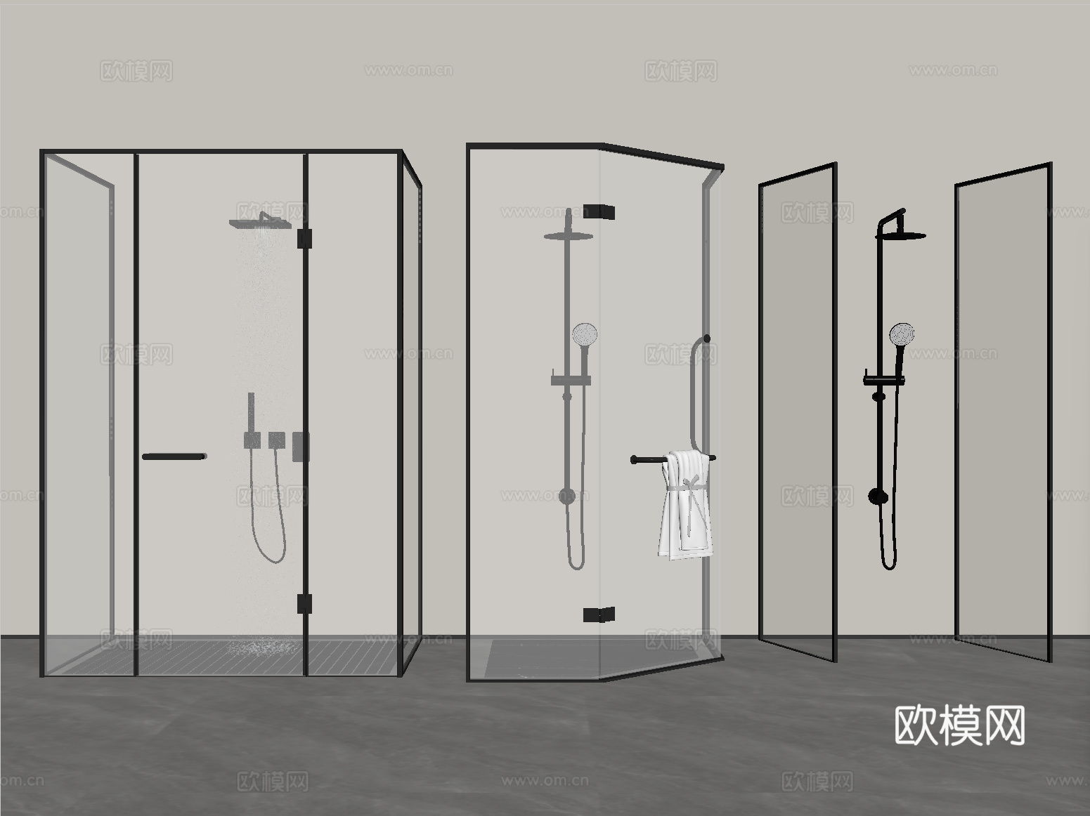现代淋浴房 淋浴间 花洒su模型