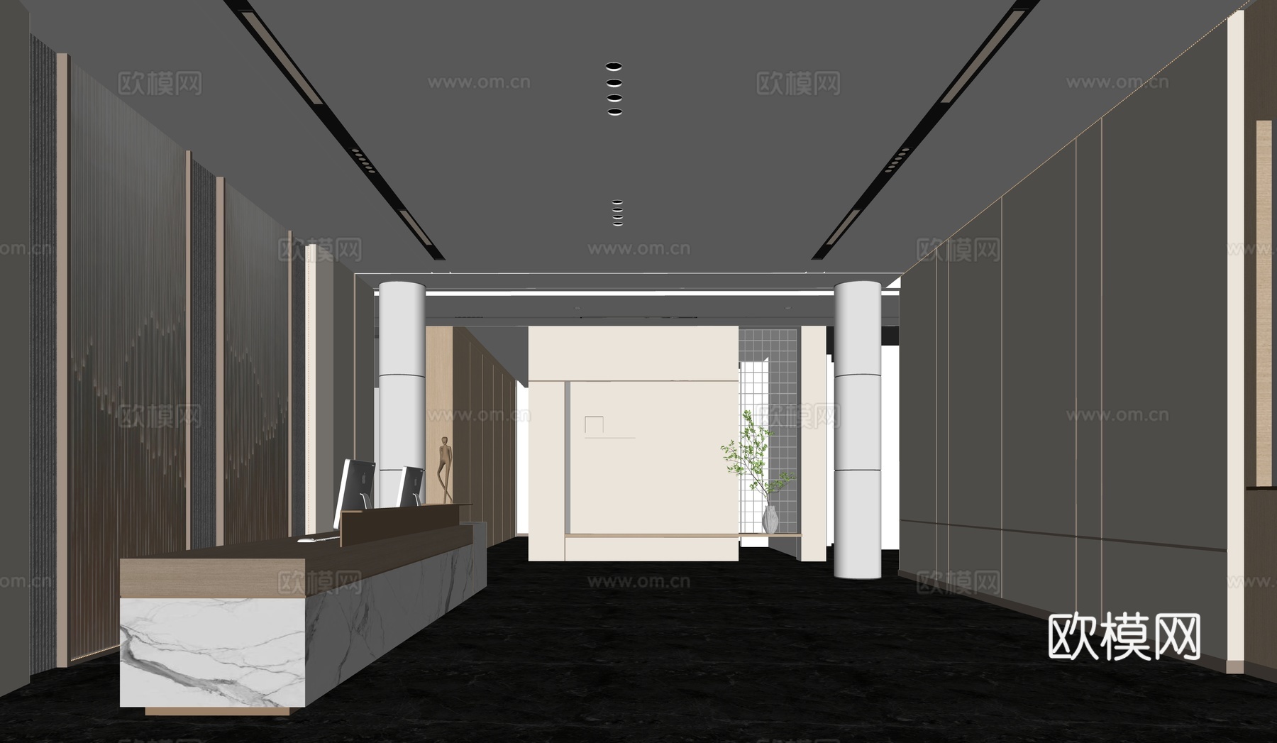 现代写字楼办公大堂酒店大堂su模型