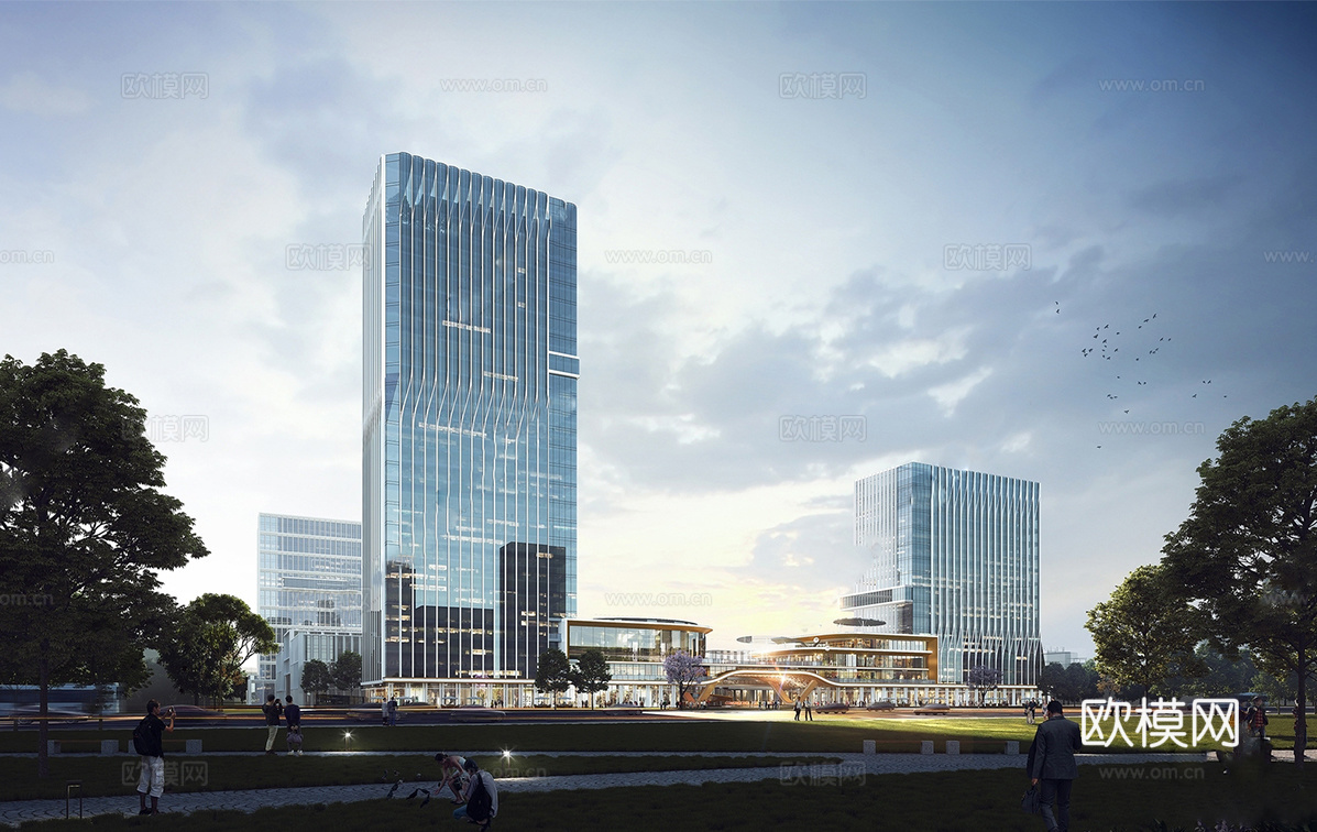 现代智能制造产业园 办公楼建筑 工业研发厂房su模型