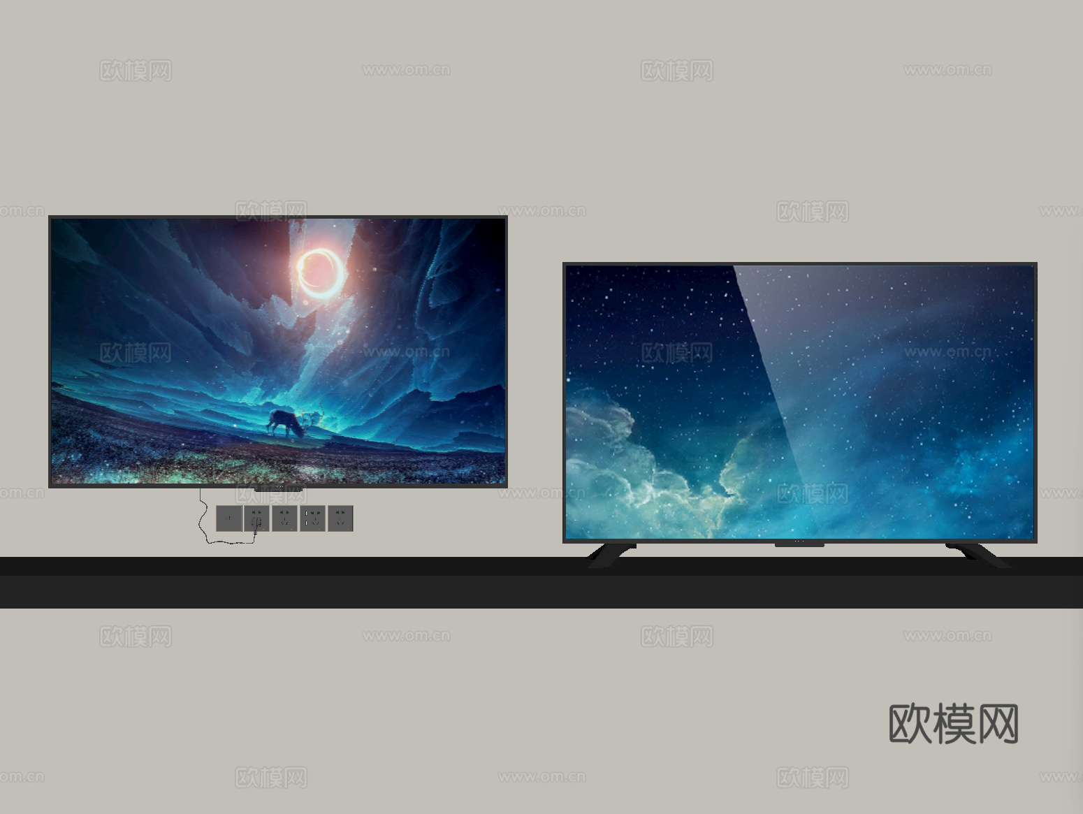 现代壁挂式电视 液晶电视su模型下载（渲染图2）