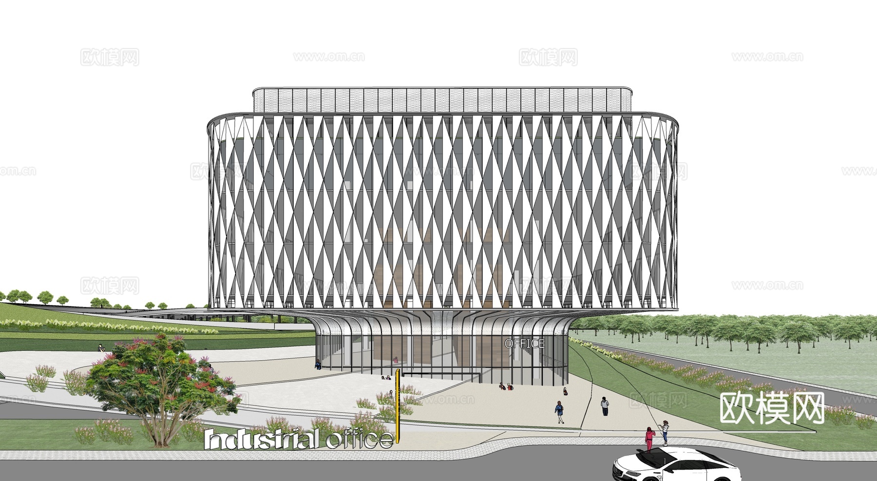 现代多层办公楼 异型写字楼建筑su模型