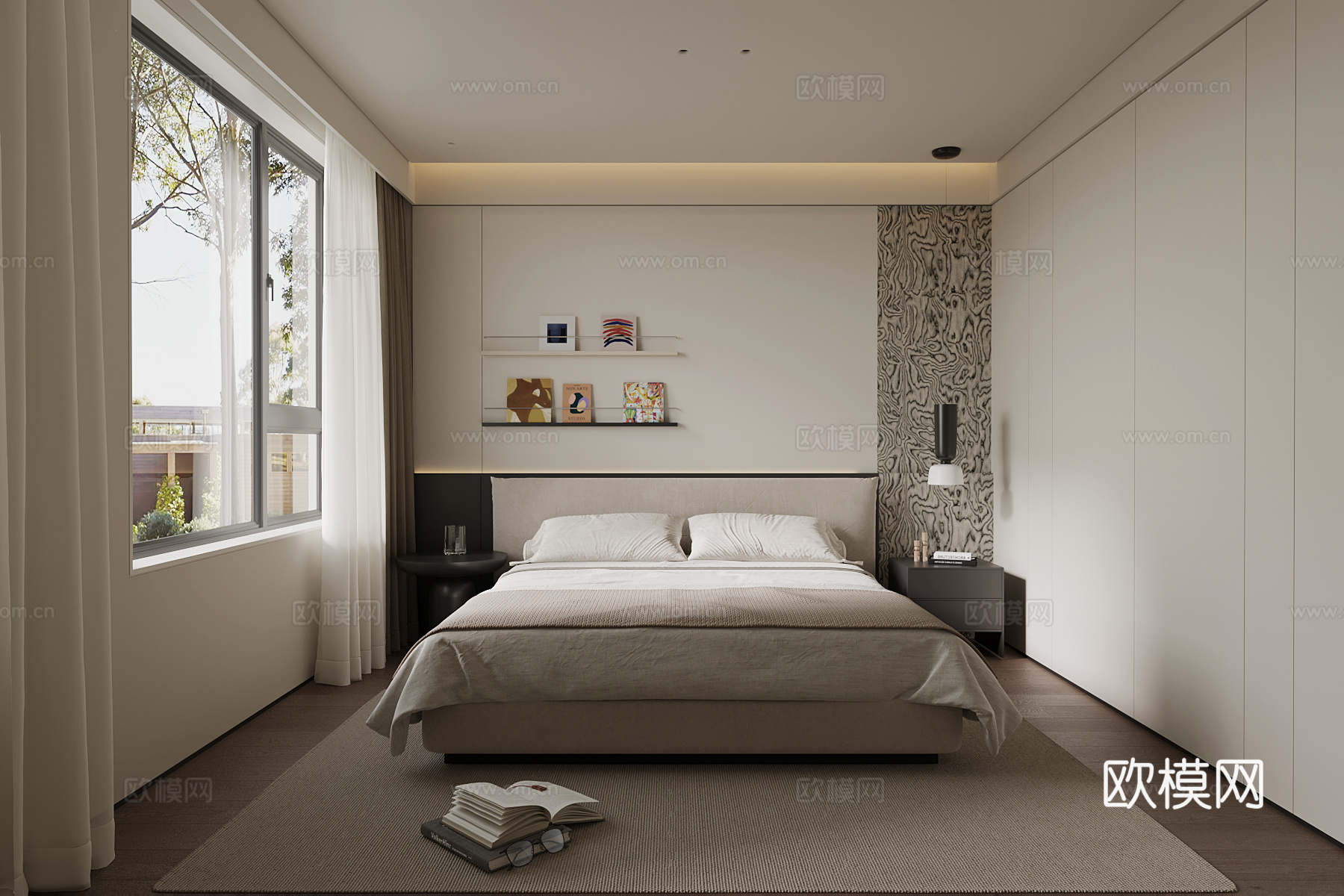 现代极简卧室 双人床su模型