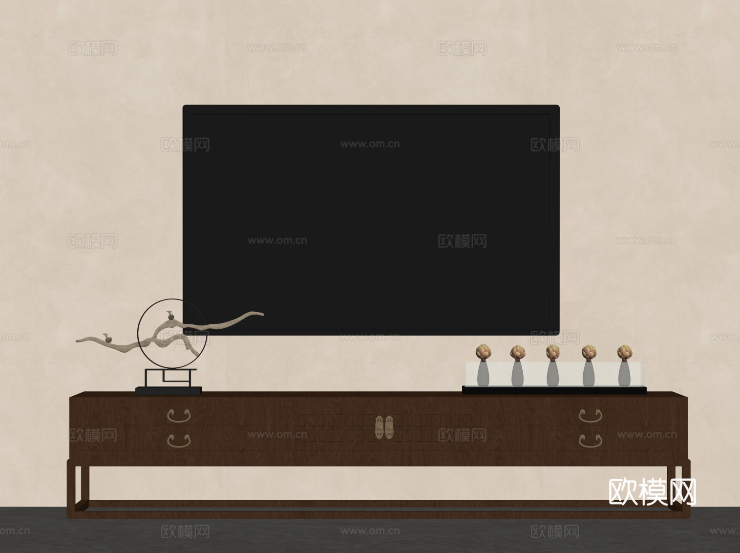 新中式电视柜 边柜su模型