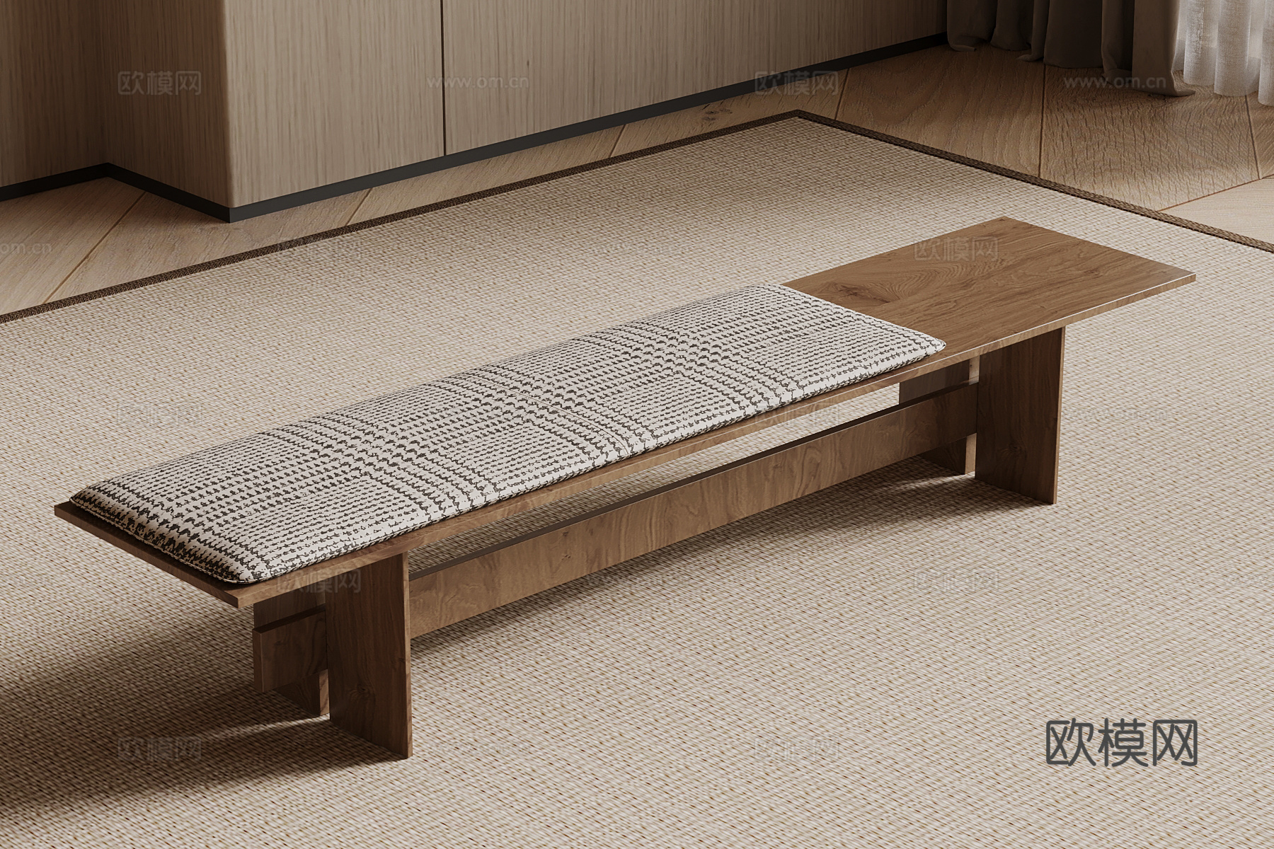 现代中古风换鞋凳su模型