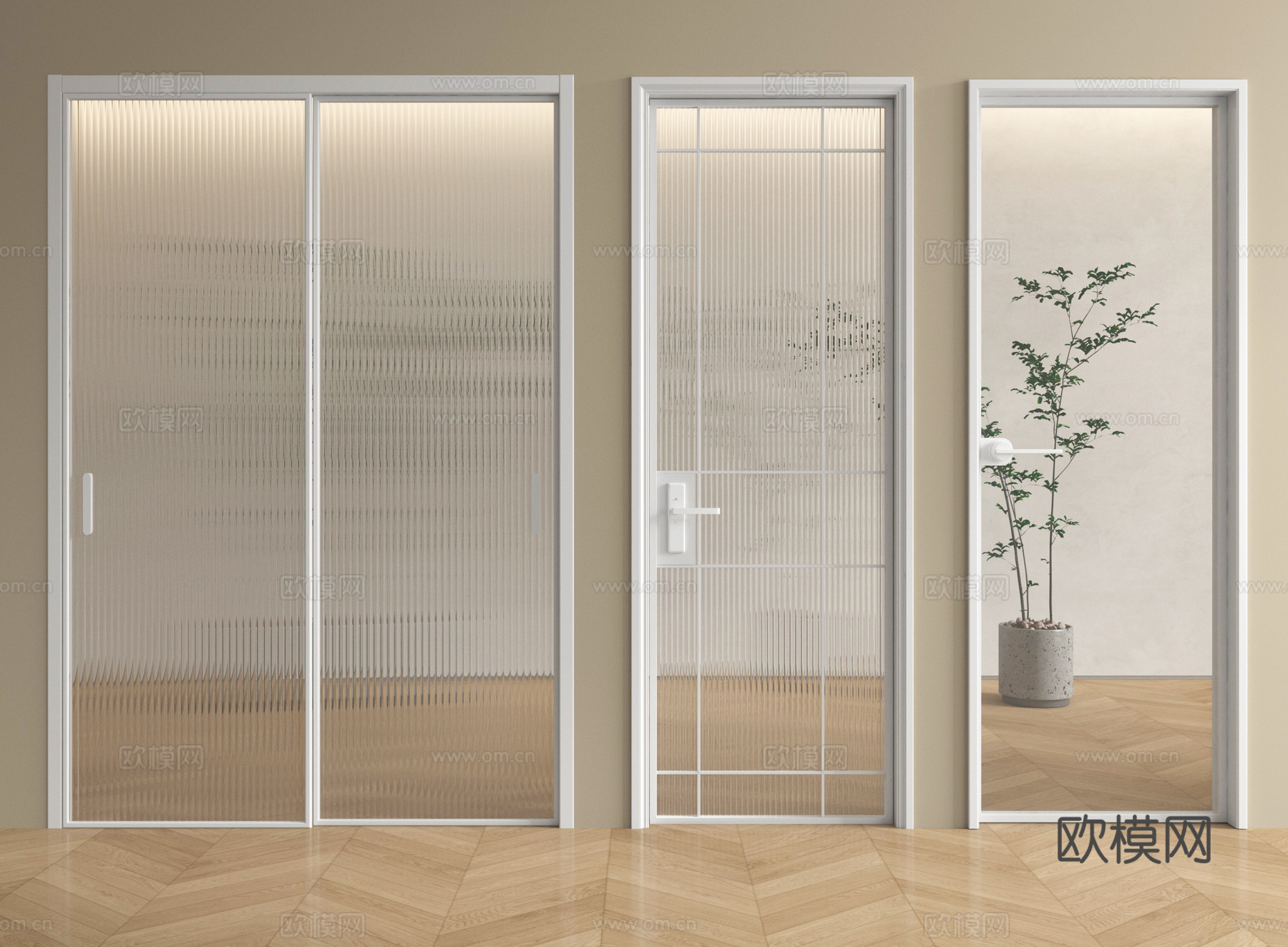 现代玻璃门 单开门 推拉门 厨卫门 长虹玻璃门su模型