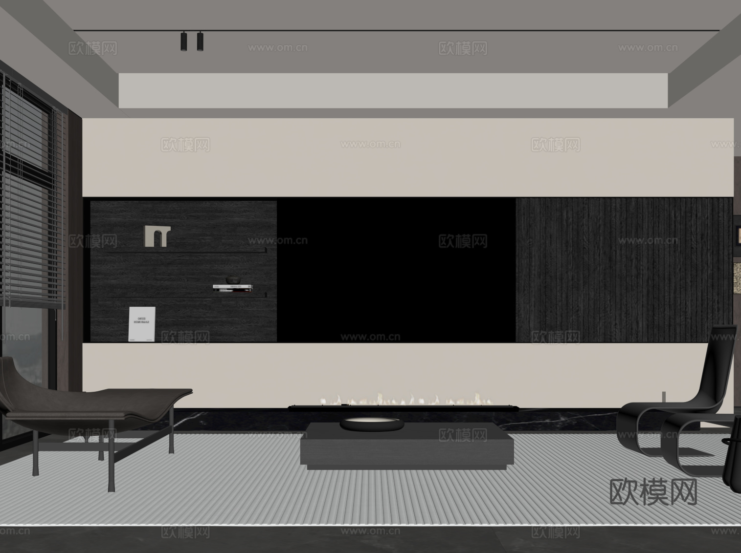 现代意式客厅  电视背景墙 沙发茶几组合su模型