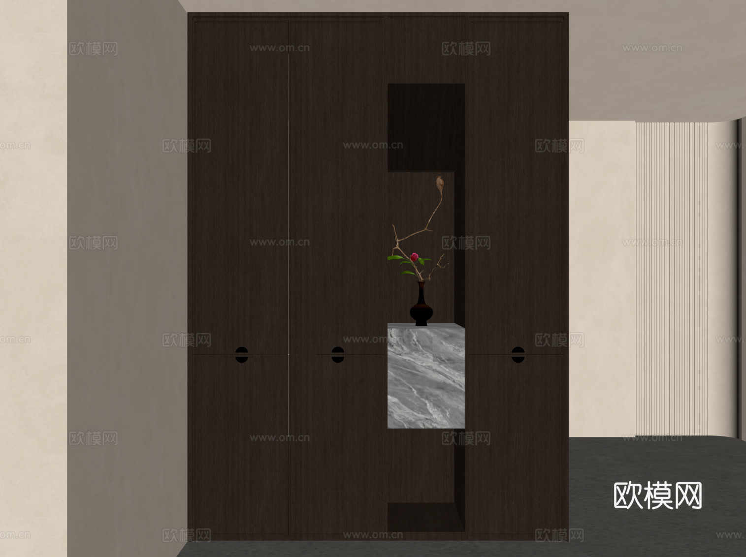 新中式玄关柜 入户装饰柜su模型