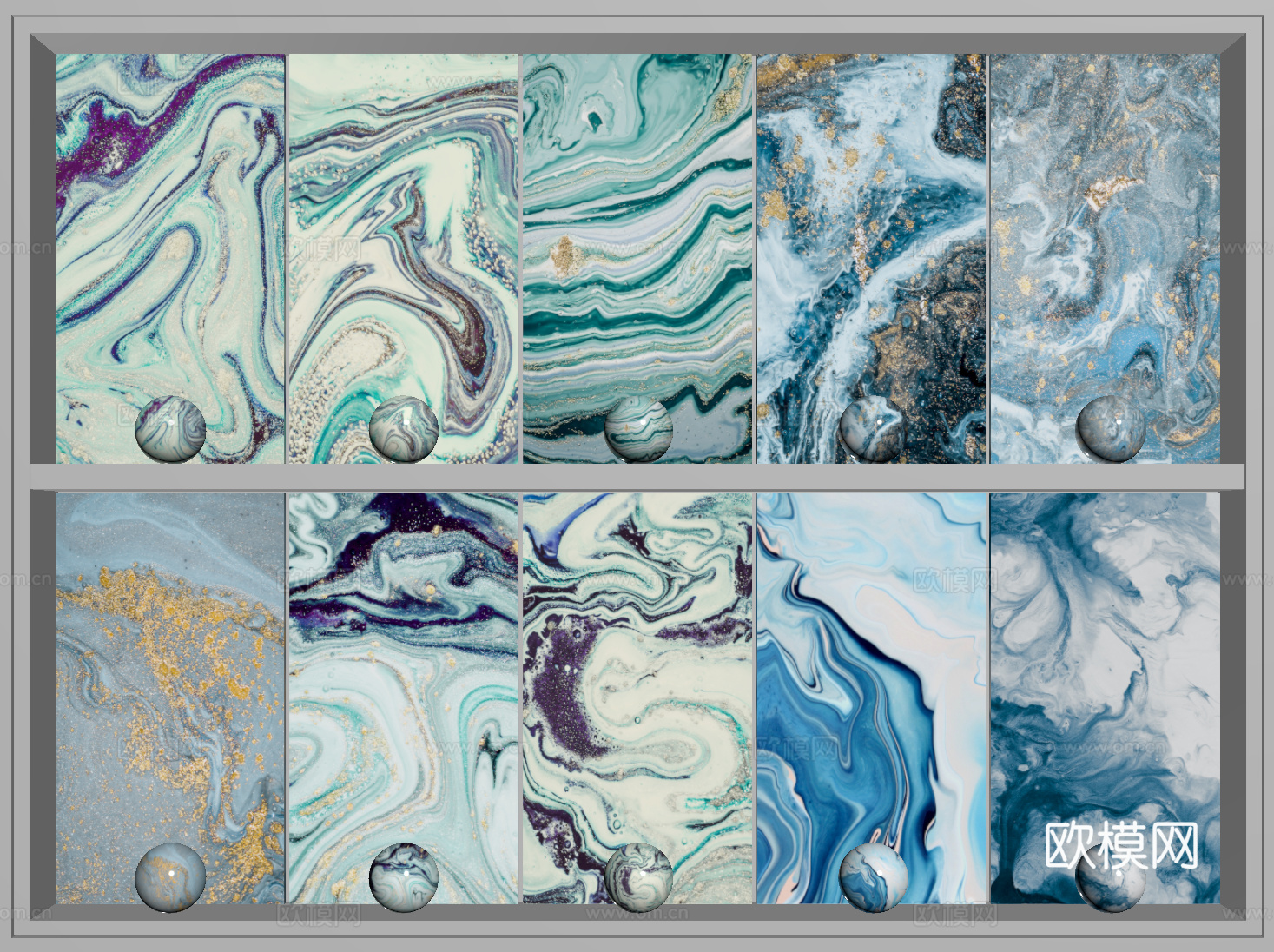 现代蓝色石材 蓝色纹路大理石 岩石 奢石 蓝金石材su模型