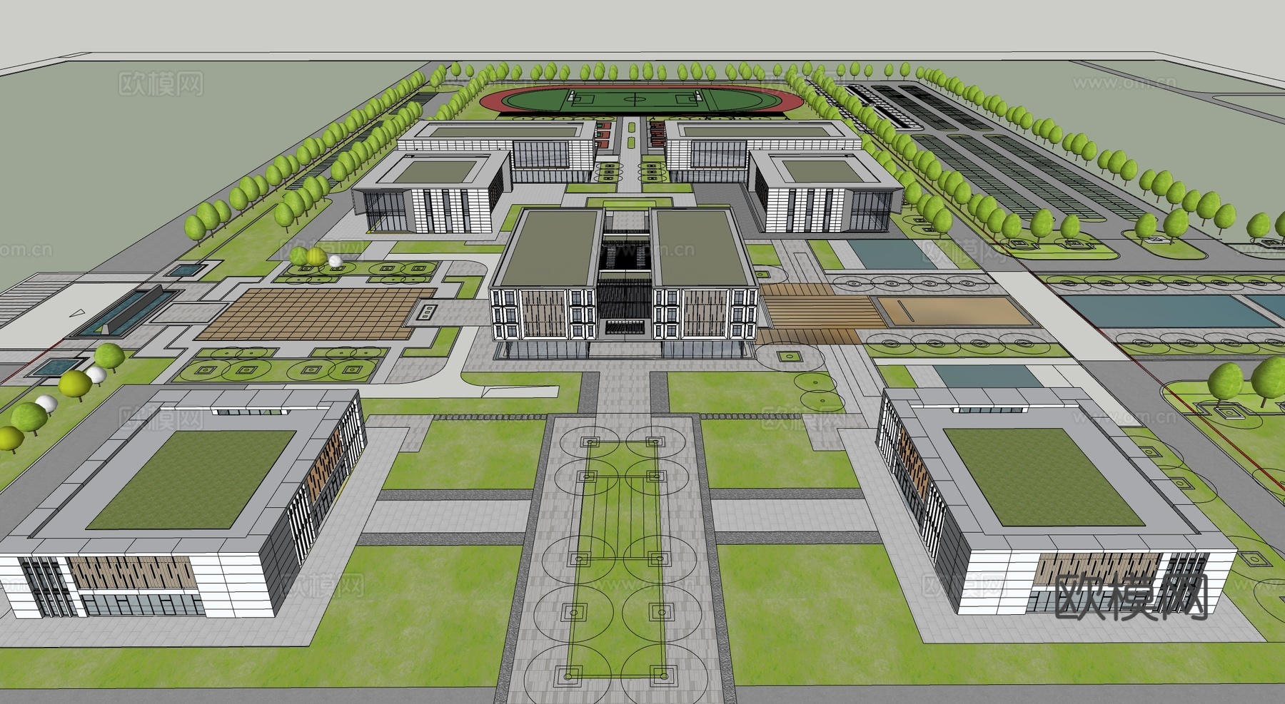 现代智能制造产业园 工业研发厂房su模型